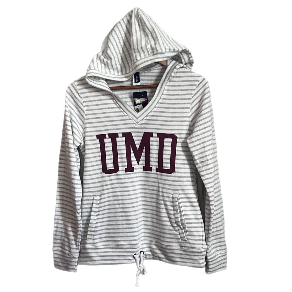 NWT UMD hoodie, Universty of Maryland striped V-neck sweater, hooded